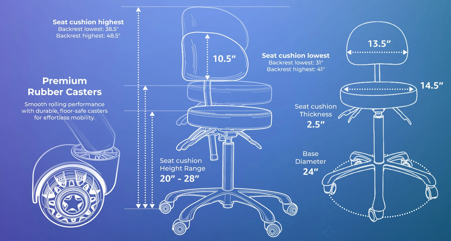 Gold Series Esthetician Stool measurements
