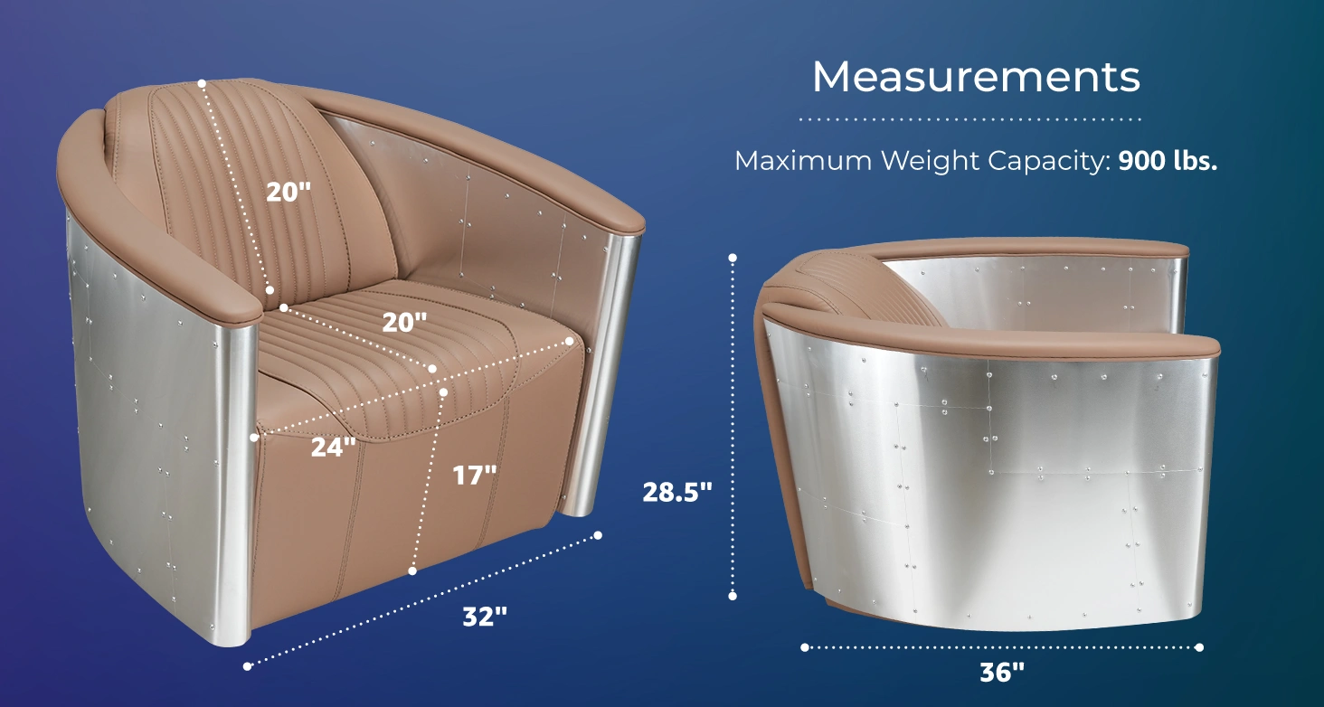 Aviator Vintage Aluminum Lounge Chair measurements