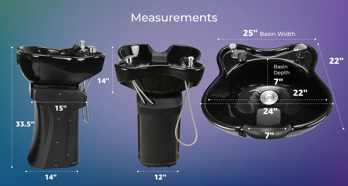 Bowl and Faucet For Milano Electric Shampoo Chair measurements